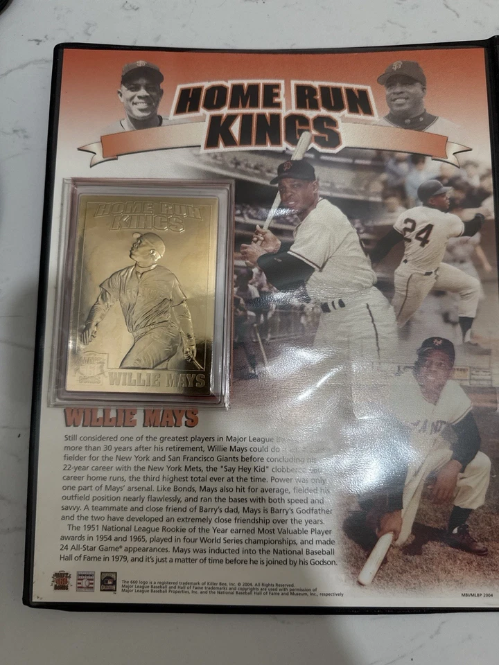 Juego de tarjetas Danbury Mint 2004 Home Run Kings Willie Mays Barry Bonds oro 22kt Foto 2 de 4