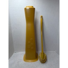 Rare VTG MCM 70s Rubbermaid Party Plan Toilet Brush Holder Set Harvest Gold