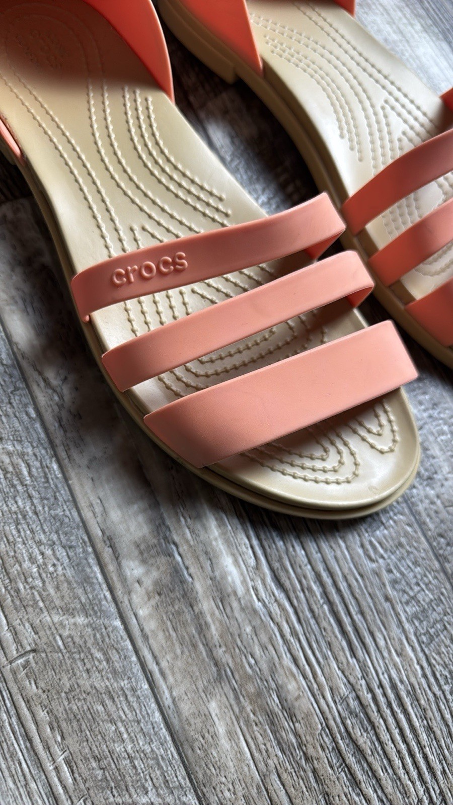 Crocs Tulum Orangeish Peach Slip-on Strappy Sandal Flat Shoe Women’s Size 9 image 4