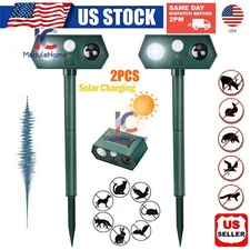 2Pack Solar Ultrasonic Animal Repellent Deer Raccoon Motion Sensor Strobe Light