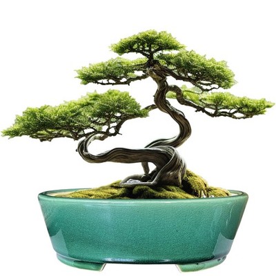 9'' Glazed Green Oval Bonsai & Succulent Planter Pot with Humidity Tray & Saucer