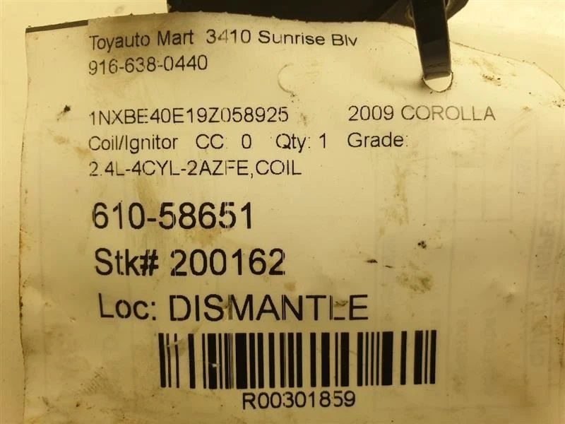 09-12 TOYOTA COROLLA 2.4L 4CYL IGNITOR COIL ASSEMBLY  - Image 4 of 4