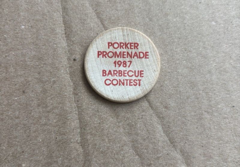 1987 Memphis in May World Championship BBQ Wooden Nickel - Porker Promenade TN