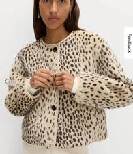 MARKS & SPENCER M&S : Faux Fur Animal Print Collarless Jacket : | ALL SIZES |