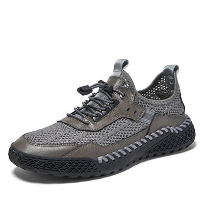 Men's Casual Shoes Comfortable Hand-sewn Genuine Leather Mesh Upper Anti-slip 