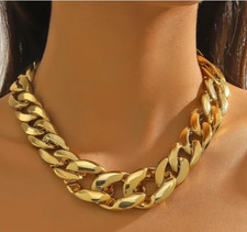 18K Gold plated Zara New Chunky thick chain necklace choker large links Cuban