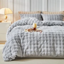  Fluffy Faux Fur Duvet Cover Set Size, Ultra Soft Faux Rabbit Fur Queen Grey