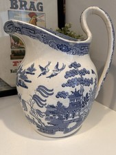 Wedgewood Blue  White Willow Transferware Large Basin Pitcher Antique England