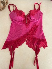 Victoria's Secret Y2K Vintage Pink Red Lace Corset Bustier Garter Size 36C