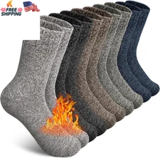 5 Pairs Mens Wool Socks Thick Warm Winter Hiking Casual Soft Crew Socks