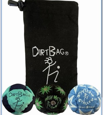DirtBag All Star Footbag 3 Pack with Pouch, Handmade, Classic Colors, Mega Metal