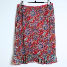 Vintage Y2K Rampage Paisley Print Midi Skirt Medium Orange Blue Ruffle Boho Chic