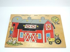 Vintage 1971 Fisher Price Farm Barn Wooden Puzzle 12 Wood Pieces Child Toy Toys
