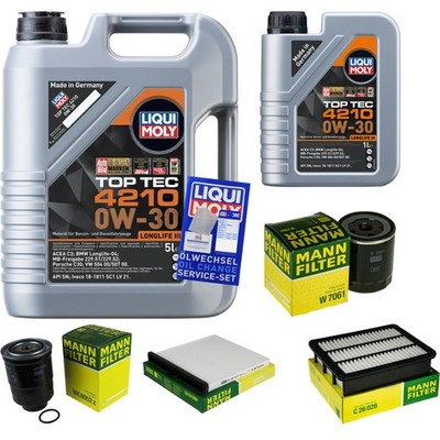 MANN Inspektionspaket 6 L Liqui Moly Top Tec 4210 0W-30 für Mazda CX-5 2.2 D