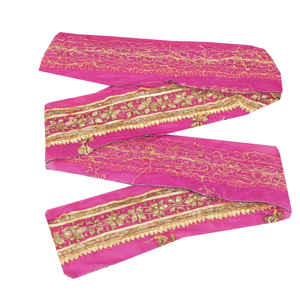 Sanskriti Vintage Sari Border Cuentas a Mano Gota Patti Gasa 1 Yarda Borde Rosa Encaje Foto 3 de 4