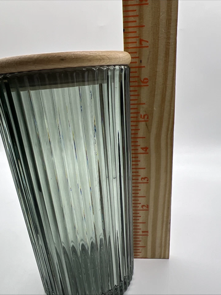 Member's Mark 4 vasos de vidrio con tapas de madera de haya y pajitas de vidrio y cepillo NUEVO EN CAJA Foto 3 de 4