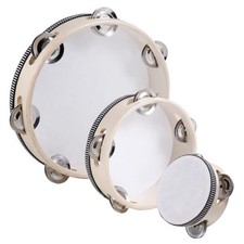3 Pack Tambourine for Adults Hand Held Wood Single Row 4 Inch 6 Inch 8 Inch