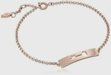 NEW FOSSIL ROSE GOLD TONE+CUTOUT KEY PLAQUE CHARM CHAIN BRACELET JF02330791