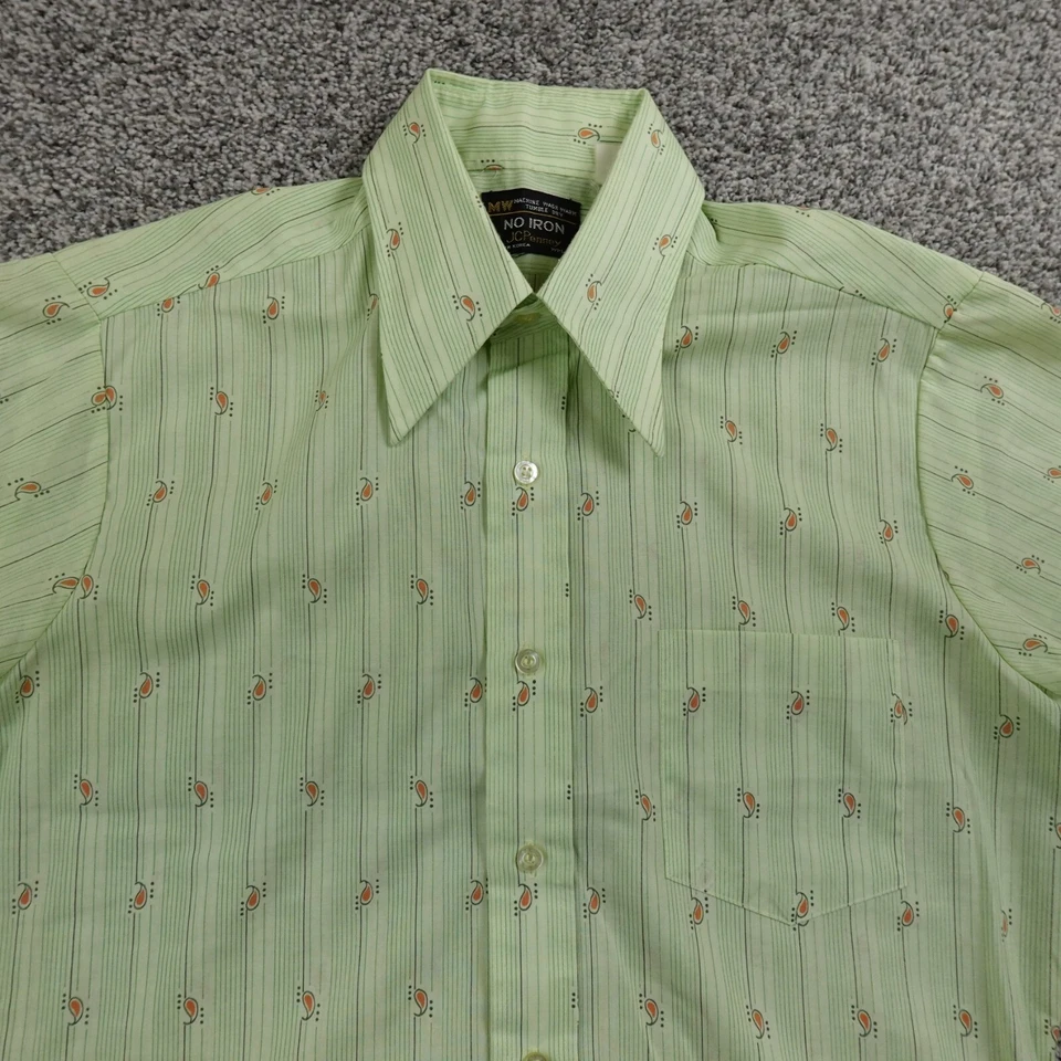 VTG JC Penney Shirt Mens M 15.5 Green Paisley Button Up Western Rodeo Cowboy 70s - Image 2 of 4