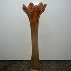 Vtg 15” Tall Fenton Swung Vase Marigold Iridescent Carnival Ribbed Glass