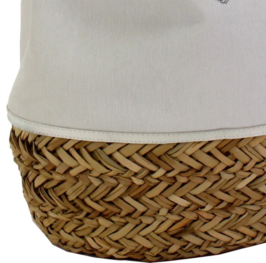 Toller Seesack in Weiß mit Glitzer Anker. Rucksack mit Strohboden und Kordelzug - Bild 3 von 4