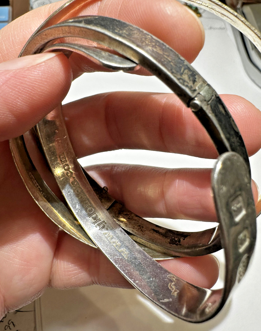 British Stackable Sterling Silver Etched Bangle C… - image 8