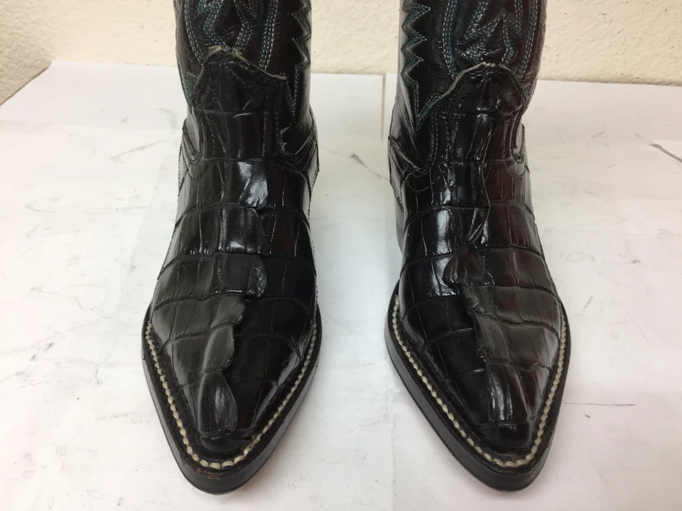 Botas vaqueras occidentales de cuero con piel de cocodrilo real negras para niños jóvenes talla 9 Foto 2 de 4