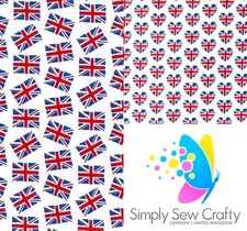 Polycotton Fabric Union Jack Flags Hearts London Buses - Simply Sew Crafty?