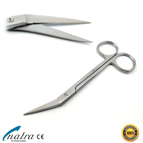 Irisschere gewinkelt 12 cm Mikroverzahnt chirurgisch Schere Iris Dental OP NATRA - Bild 1 von 6