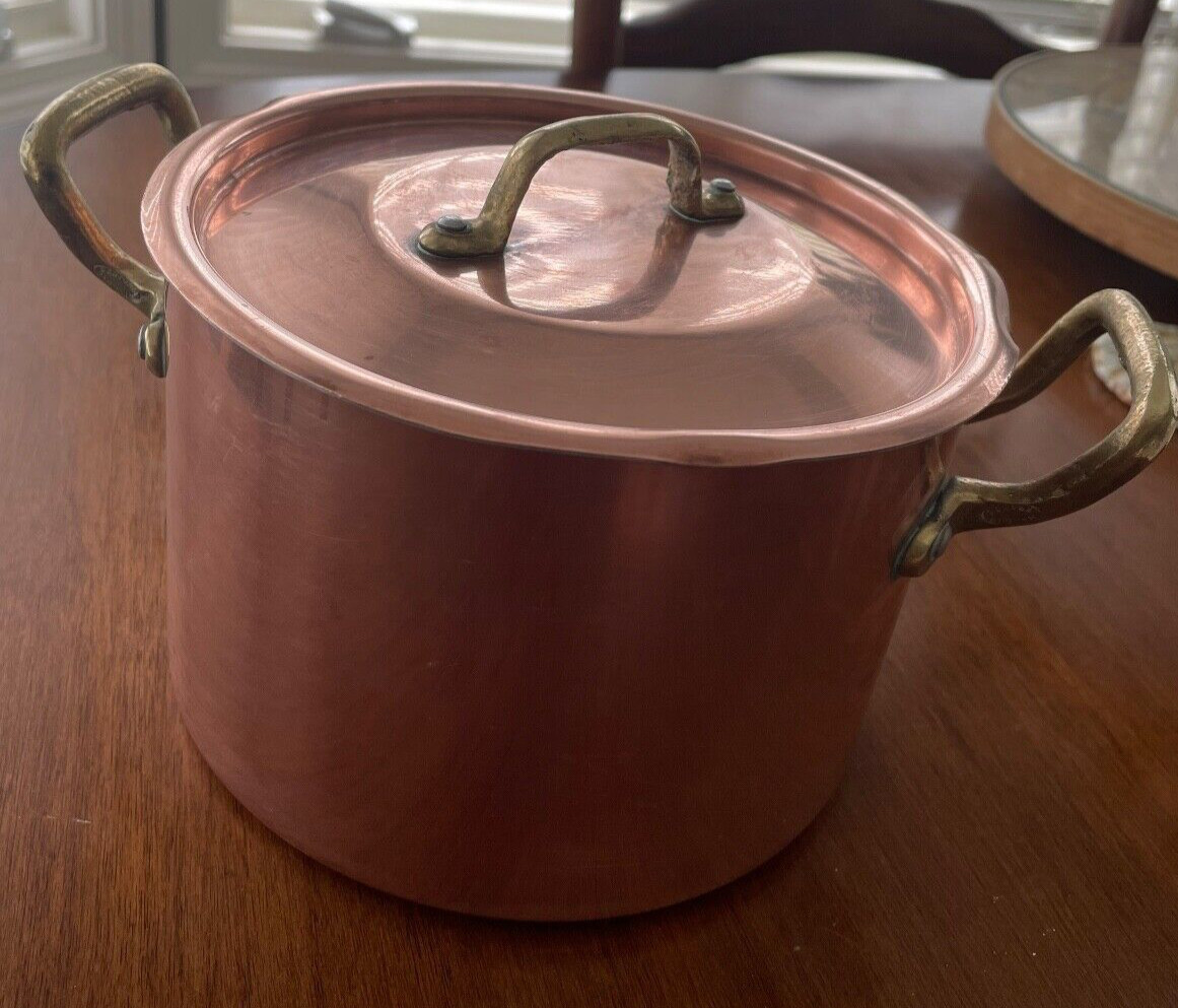 Vintage Centuria Baumlin Copper & Brass Small Stock Pot & Lid Made in