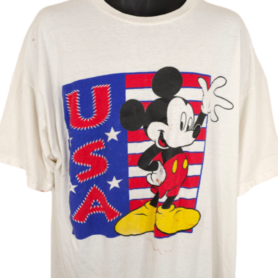 Vintage Mickey Mouse USA T Shirt Mens Size 2XL White 90s American