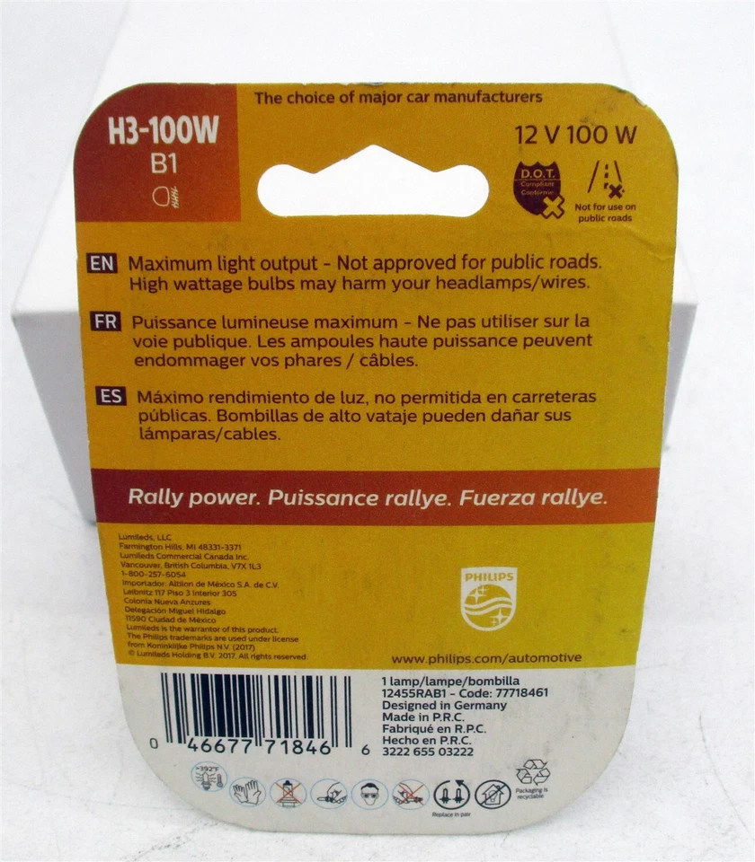  Lámpara antiniebla halógena estándar Philips H3-100W, paquete de 1 H3100WB1 Foto 2 de 2