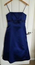 DAVIDS BRIDAL Sz 8 Bridesmaid Satin Formal Gown Prom Royal Blue STYLE #8585
