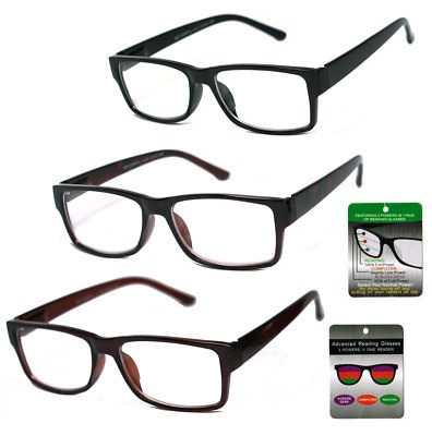 Square Frame Multi Focus + Reading Glasses 3 Powers in 1 Reader Spring Hinges