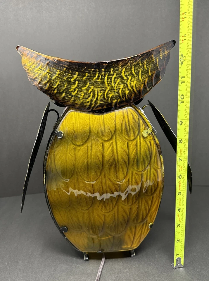 "Lámpara de mesa de escritorio de 13"" con búho de pie ojos grandes ámbar brillante luz tono cobre metal" Foto 2 de 4