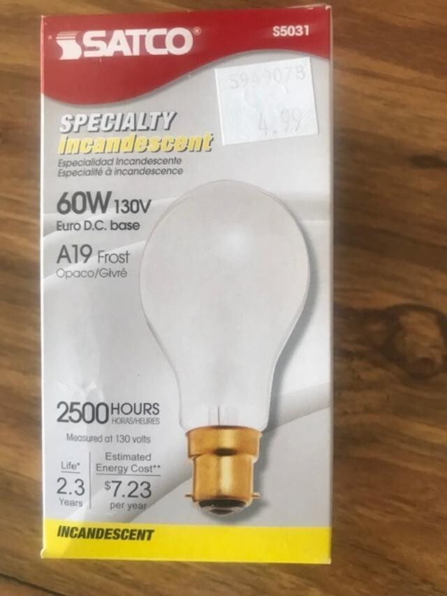 Satco S5031 - 60W 130v Bayonet Base A19 Frost Light Bulb
