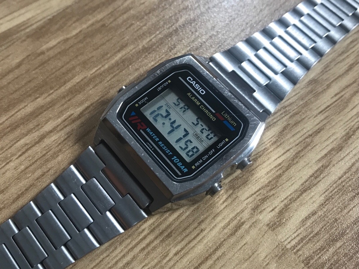Casio W-780 LCD Vintage Digital Quartz Edelstahl Silber Selten Rar 