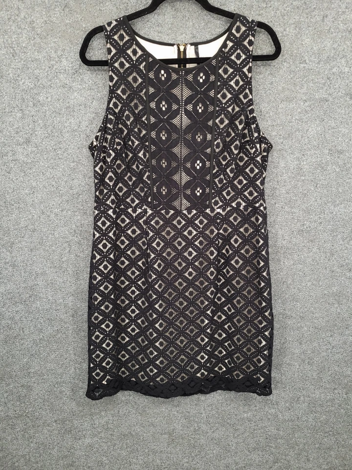 Vestido Kensie Shift para mujer grande sin mangas cremallera expuesta negro superposición de encaje Foto 2 de 4