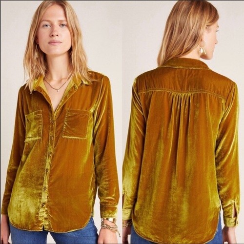 Anthropologie MAEVE Karina Gold Velvet 