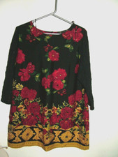 Black Red Gold Blouse TUnic 18 Joanne Hope, longer length, lace sleeves, sequins