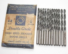 CHICAGO LATROBE 7/32 HS Drill Bits Double Circle Original Pack of 12 NOS USA Vng