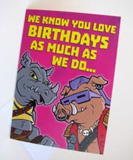 Bebop + Rocksteady Birthday Card 5 x 7" Turtles Funny Greeting Card