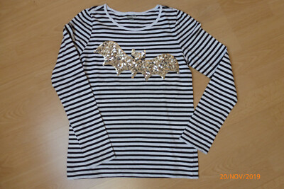 crazy8 Langarm-T-Shirt *Mädchen*Gr. L (10-12)*gestreift mit Fledermauspailletten
