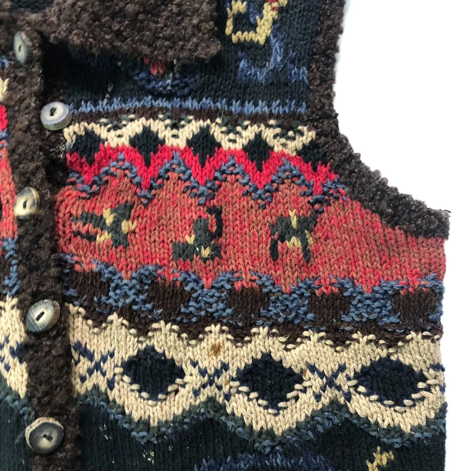 Chaleco de Colección Harold's Tejido a Mano 100% Algodón Suéter Mediano Cabincore Azteca Tejido con Cable Foto 3 de 4