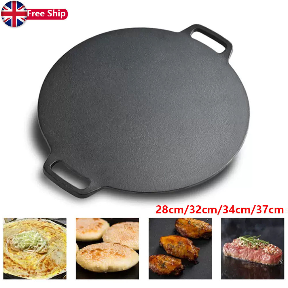 Cast Iron 28/32/34/37cm Round Seasoned Pizza Pan Skillet Cooking Baking  Grilling
