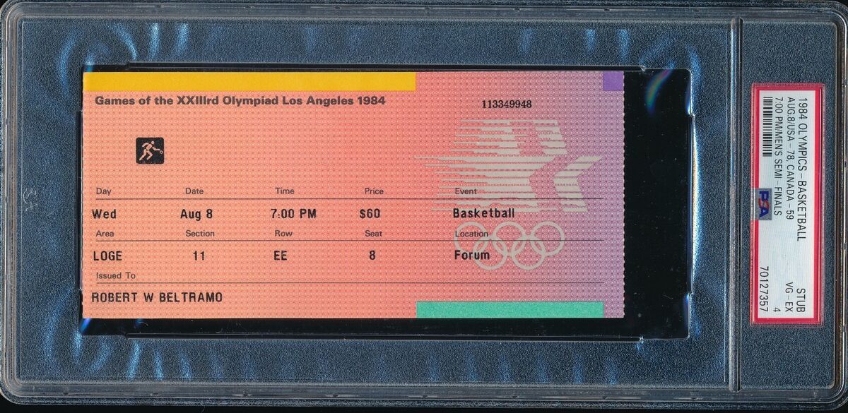 1984 Olympic Basketball PSA 4 Semifinal Ticket Stub Michael Jordan