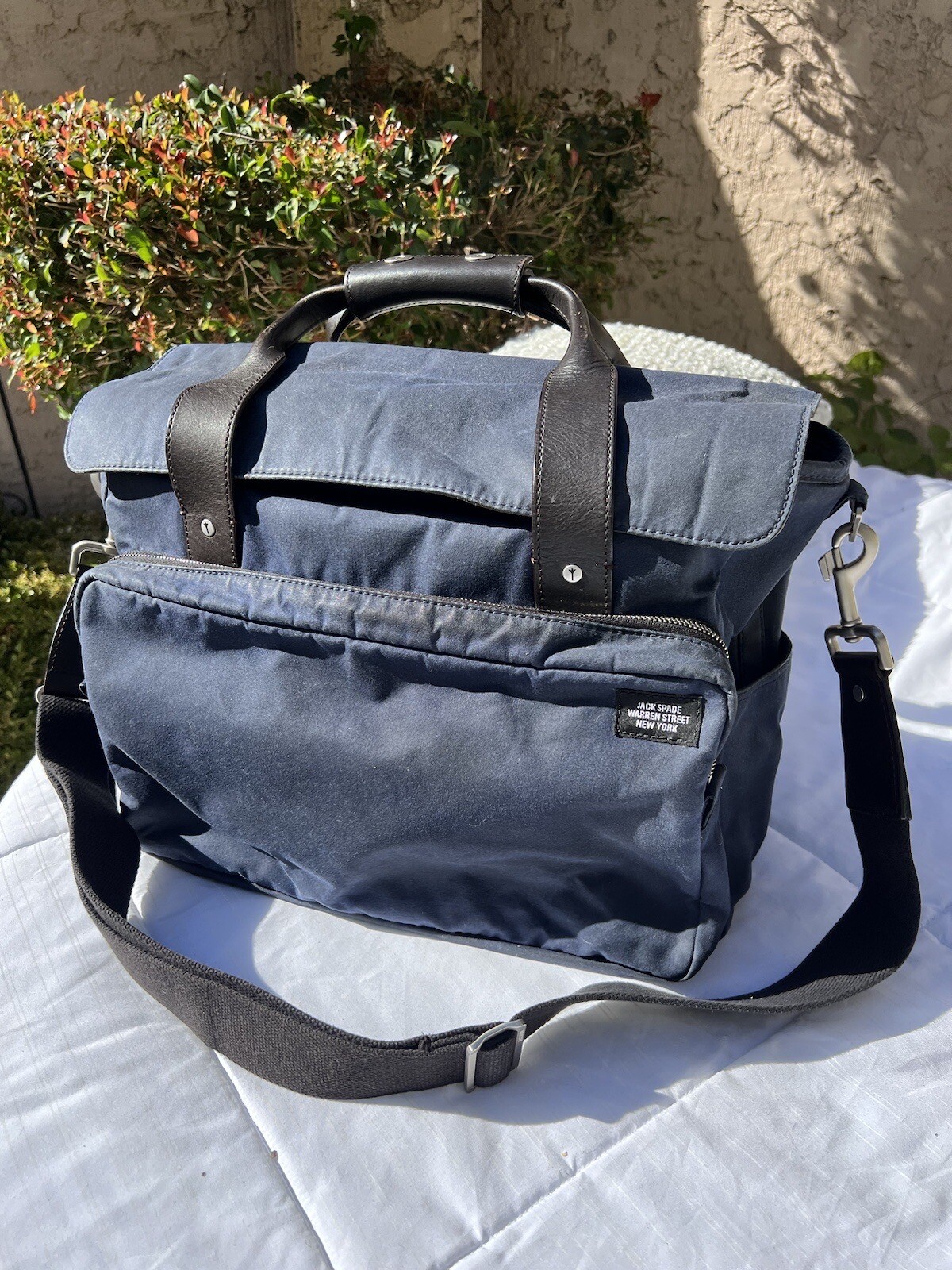 Jack Spade × Halley Stevenson Navy Blue Waxed Twill Canvas & Leather Duffle Bag eBay