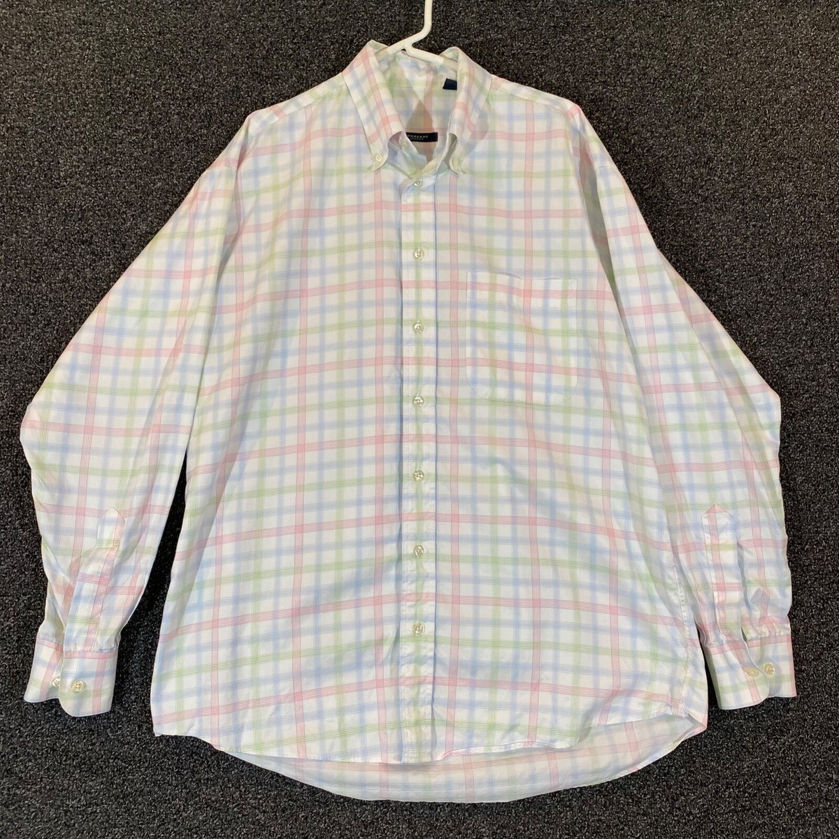 Burberry London Shirt Mens Large White Pink Blue Plaid Button Down Dress Top L/S