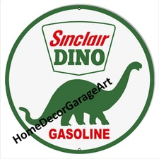 Sinclair Dino Gasoline, Round Metal Sign, Aged or New Style, Garage Art HDGA