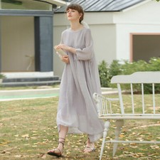 Spring New Lantern Sleeve Dress Women's Skirt Dress Loose Round Neck Long Dress